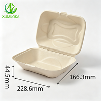 Boîte à clapet SUMKOKA 9*6 pouces à 1 compartiment en bagasse de canne à sucre, compostable, biodégradable, pour plats à emporter, compatible micro-ondes