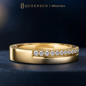 Bague de mariage en or massif 18 carats 4 mm à <span class=keywords><strong>bordure</strong></span> étagée, diamant de laboratoire, micro demi-éternité à crête <span class=keywords><strong>plate</strong></span>, bijoux de mariée modernes et minimalistes - Product Image 6