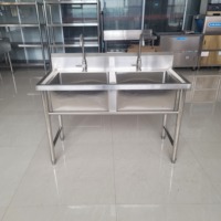 Wastafel Dapur Profesional Dua Kompartemen. Baja Tahan Karat 304 Komersial dengan Rangka Baja yang Sudah Dirakit untuk Layanan Makanan.