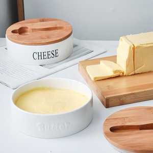 Meilleure vente nouvelle boîte à beurre ronde <span class=keywords><strong>en</strong></span> céramique <span class=keywords><strong>grand</strong></span> récipient couvercle <span class=keywords><strong>en</strong></span> <span class=keywords><strong>bois</strong></span> <span class=keywords><strong>plat</strong></span> à beurre avec couteau - Product Image 5