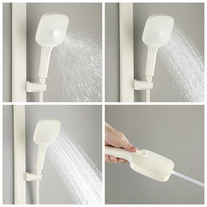 Robinet <span class=keywords><strong>de</strong></span> <span class=keywords><strong>baignoire</strong></span> multifonctionnel blanc crème <span class=keywords><strong>pour</strong></span> appartement, ensemble <span class=keywords><strong>de</strong></span> <span class=keywords><strong>douche</strong></span> mural en laiton avec étagère <span class=keywords><strong>de</strong></span> rangement et douchette à main - Product Image 2