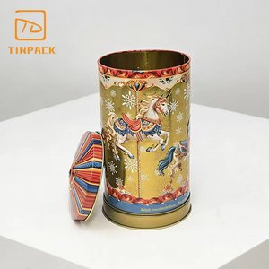 Lata de Metal Cilíndrica de Lujo con Diseño de Carrusel Navideño para Regalos Festivos y Empaque de Galletas - Product Image 6