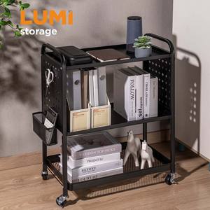 Carro de almacenamiento rodante de acero negro de <span class=keywords><strong>3</strong></span> niveles, organizador de oficina, estante, carrito de utilidad, gancho de cesta con ruedas bloqueables - Product Image 1