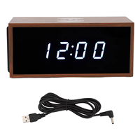 Horloge numérique multifonctionnelle en bois avec double alarme LED, haut-parleur, commande vocale, charge sans fil intelligente, luminosité réglable pour la maison
