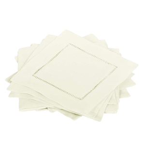 Serviettes de cocktail personnalisées en coton et lin blanc, à ourlet échelle, pour mariage - Product Image 3