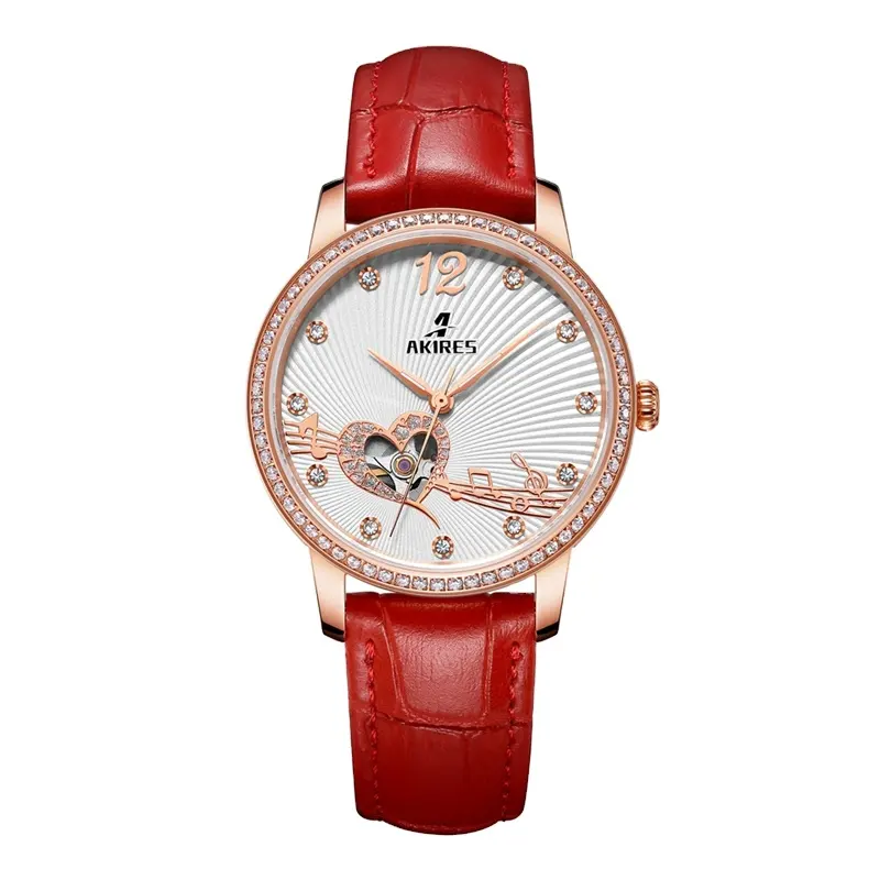 AKIRES 2022 Luxury Women Watch Leather Strap Wristwatch Female Automatic Watches