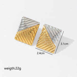 Accesorios de moda 18K Oro Acero inoxidable Oro Plata Titanio Acero Color Titanio Acero Pendientes de textura cuadrada a juego - Product Image 2