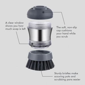 Hot Selling Stainless Steel Pack <b>Round</b> Head Kitchen Cleaning Soap Dispensing Dish <b>Brush</b> - Product Image 6