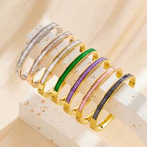 Simple Design Multi-Color Channel Setting Square Cubic Zirconia Classic Simple Stainless Steel <b>Bangles</b> <b>Bracelet</b> for Women - Product Image 3