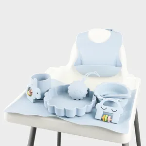 PISSEN-vajilla de silicona con dibujos animados para niños, juego de vajilla con tenedor y cuchara, plato de alimentación de comida adicional para bebé