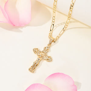 Nuevo diseño católico religioso Cruz encanto collar 14K chapado en oro cristiano Jesús crucifijo colgante collar - Product Image 2