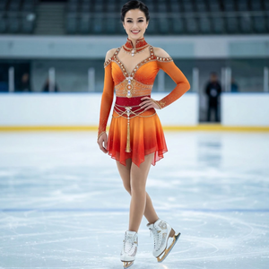 Robe de <span class=keywords><strong>danse</strong></span> pour patinage artistique pour filles et femmes, tenue de performance pour patinage sur glace, costumes de ballet avec strass pour compétition - Product Image 3