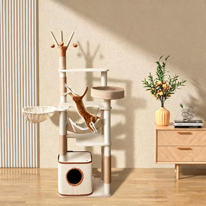 Arbre à chat minimaliste 4 niveaux avec griffoir en sisal, hamac et nid, mobilier d'intérieur pour chats - Product Image 4