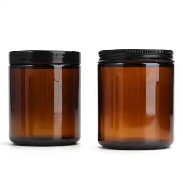 Contenitori per candele a bocca larga vuoti all'ingrosso della fabbrica 4oz 8oz 16oz barattoli di candela in vetro ambrato trasparente con coperchi dorati in metallo a vite