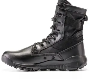 Esporte leve bota masculina Tactical Outdoor Caminhadas couro preto e botas de lona