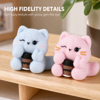 Jouet Squishy Chat Qui Cligne des Yeux et Tient une Tasse de Café à Montée Lente, Adorable Chaton Anti-Stress, Jouet Sensoriel à Presser, Décoration de Bureau et Cadeau de Fête