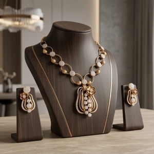 Ensemble de collier et boucles d'oreilles en argent 925 plaqué or rose italien, serti de cristaux, bijoux pour femmes - Product Image 1