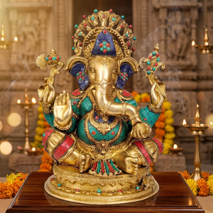 Figura de Ganesha en Latón Chapado en Oro, Ídolo Religioso, Arte de Fundición, Decoración para el Hogar, Coleccionable - Product Image 2