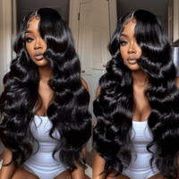 Perruque frontale complète HD transparente en cheveux vierges Remy naturels vietnamiens, sans colle, cuticules alignées, 100 % cheveux humains, ondulée (Body Wave)