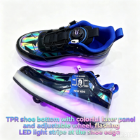 Patins à roulettes durables et écologiques en TPR avec panneau laser coloré, roues en PU et bande lumineuse LED