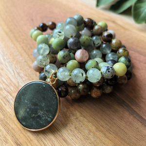 สร้อยคอมาลาแบบผูกด้วยมือ <span class=keywords><strong>108</strong></span> เม็ด, พรีไนต์, การ์เนต, กรีนแจสเปอร์, จาปามาลา, การทำสมาธิ, คริสตัลบำบัดธรรมชาติ, ของขวัญสำหรับการสวดมนต์โยคะ - Product Image 4