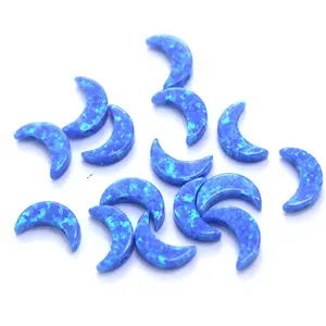 도매 블루 화이트 오팔 저렴한 가격 합성 7x10mm 화려한 달 모양 오팔 돌 귀걸이 용