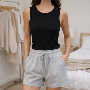 Débardeur court basique en coton tricoté pour femme, coupe ajustée, col rond, sans manches, couleur unie, <span class=keywords><strong>grande</strong></span> <span class=keywords><strong>taille</strong></span>, avec logo personnalisé - Product Image 3