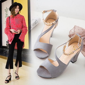 Usine en gros été nouvelle boucle européenne américaine daim talon épais extérieur haut sandales pour femmes romaines - Product Image 3