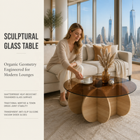 Ensemble de table basse moderne de luxe en verre et bois rond noir convertible pour le salon