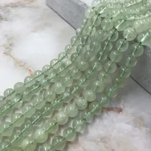 Wholesale High Grade Natural Beads Polished Round Green Prehnite Gemstone Loose Beads For Jewelry Making