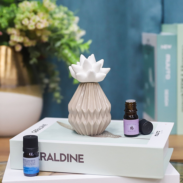 Handcrafted BPA Free Ceramic Porcelain Flower Shape Aromatherapy Stone Essential Oil Diffuser with Portable Tabletop Use