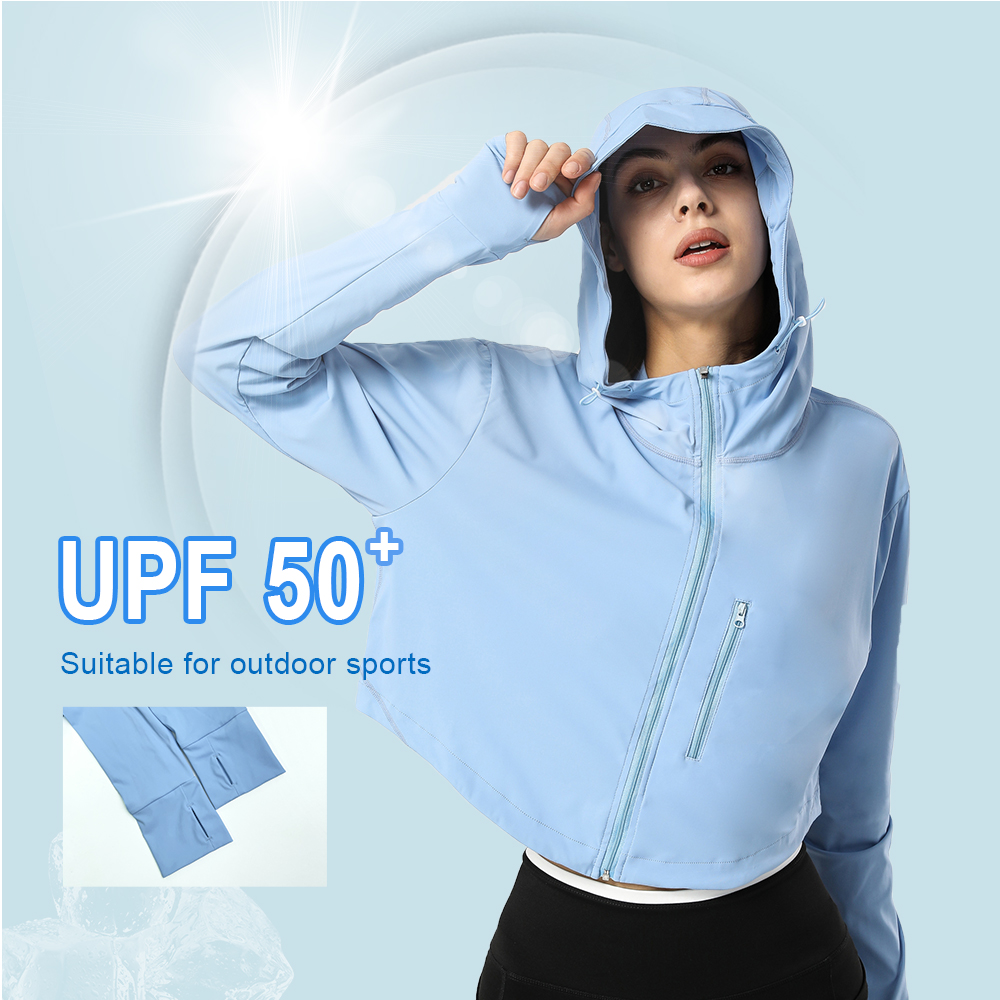 Новый дизайн Upf 50 + Гольф Водонепроницаемый логотип на заказ Йога Спортивная Толстовка Защита от солнца дышащая Йога на молнии куртка с капюшоном