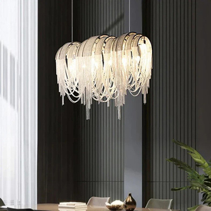 Luminaire suspendu en chaîne d'aluminium <span class=keywords><strong>de</strong></span> luxe avec pompons, personnalisable, pour hôtel, villa, salon, chambre, salle à manger - Product Image 6