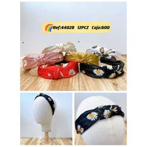 Diadema de satén con nudo de margarita de 3 cm, accesorio para el cabello con estampado floral para mujeres y niñas - Product Image 1