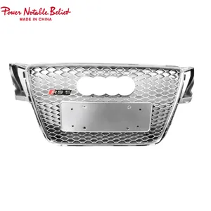Per RS5 Style Front Sport Hex Mesh cappa a nido d'ape Grill Silver Frame Gloss Black Grill per Audi A5 S5 B8 2008 2009 2010 2011 fas