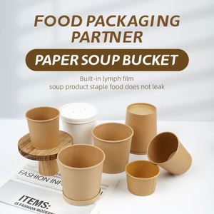 Bol en papier jetable rond pour soupe, barquette à porridge à emporter, seau à soupe blanc avec couvercle - Product Image 4