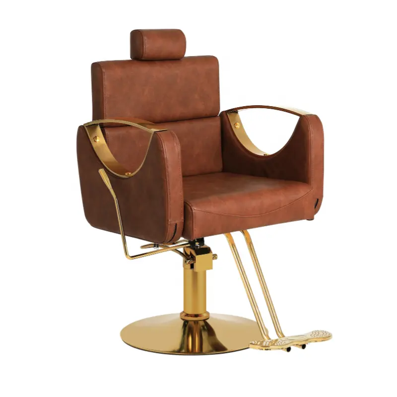 gold brown hair salon furniture 360 rotate lift armchair with stainless steel handrail hairdressing chair for salon