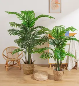 उच्च गुणवत्ता वाला हरा पौधा गमले में लगा कृत्रिम ताड़ के पत्ते वाला पेड़ बोन्साई आउटडोर घर