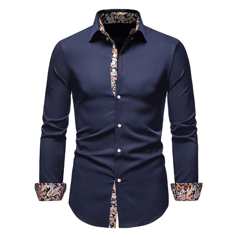 Wholesale Men New Arrival Court Style Shirts Long Sleeve Lapel Collar  Button Solid Color Europe Men's Casual Shirt