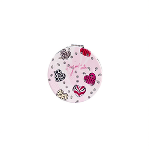 Specchio Portatile Rotondo Calmerry con Cuori Leopardati e Strass per Trucco Femminile, Stile Hollywood Glam, in Plastica, per San Valentino - Product Image 1