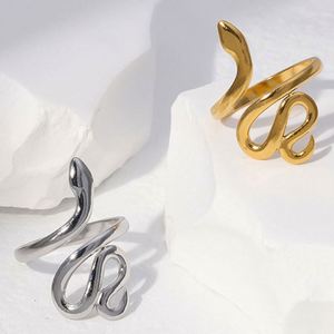 Anillo de moda retro europeo-americano de tendencia, transfronterizo, infantil, con personalidad, abierto, con forma de serpiente, con piedra de concha, chapado en oro. - Product Image 3