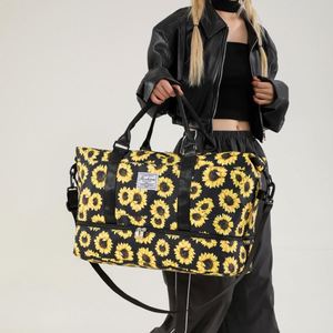Hot Selling Sun Flower Printed Duffle Bag Set 2pcs Luggage <b>Storage</b> Bags Outdoor Sports Travel Bag for Women - Product Image 2