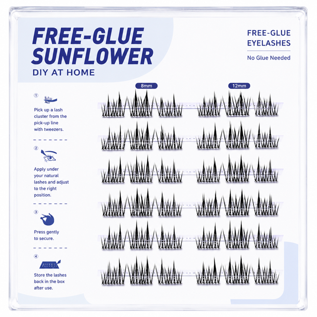 Free Glue Sunflower Lash Clusters 8 12mm Self Adhesive DIY Eyelash Extensions Synthetic Hair Individual Lashes 6 Rows Customized