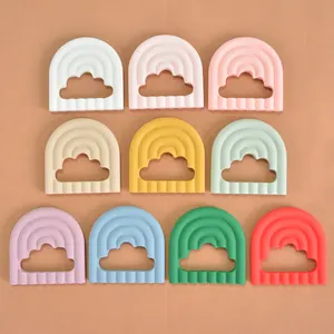 Custom Wholesale Textured Food Grade BPA Free Silicone Rainbow Cloud Shaped Grasping Teething Baby Teether