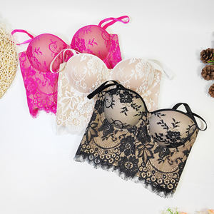 Nuovi Top <span class=keywords><strong>Corsetto</strong></span> in Pizzo Nero Traspirante Sostenibile Sexy Crop Bustier con Colletto Halter in Tessuto Lavorato a <span class=keywords><strong>Maglia</strong></span> - Product Image 3