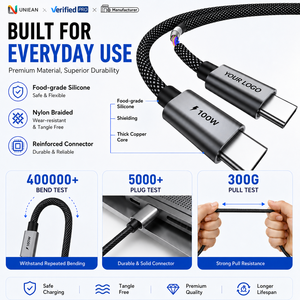 <span class=keywords><strong>Cable</strong></span> USB <span class=keywords><strong>C</strong></span> UNIEAN de 100W, PD3.0, Carga Rápida de <span class=keywords><strong>5A</strong></span>, <span class=keywords><strong>Tipo</strong></span> <span class=keywords><strong>C</strong></span> a <span class=keywords><strong>Tipo</strong></span> <span class=keywords><strong>C</strong></span>, con E-Marker, Trenzado de Silicona, para Laptop, Tablet y Teléfono - Product Image 1