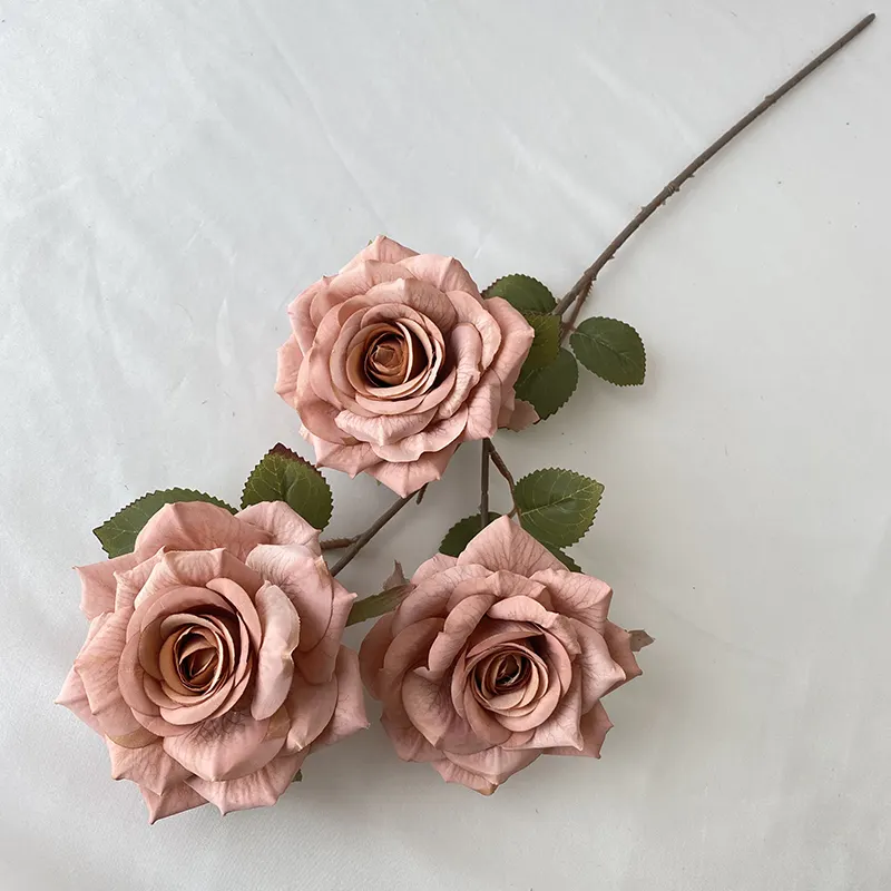 QYY सजावट उच्च गुणवत्ता कृत्रिम फूल 3-सिर Wenjuan लेपित रेशम स्क्रीन हीरा गुलाब