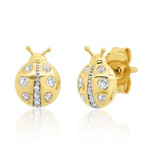 Bonitos y delicados pendientes de plata de ley 925 con forma de insecto y circonita chapados en oro de 18K - Product Image 1