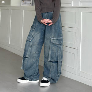 <span class=keywords><strong>Pantaloni</strong></span> cargo in denim con tasche grandi per ragazze, tinta unita, modello ampio e corto, per bambine più grandi, primavera/autunno - Product Image 3