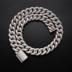OUGEPHELI 15mm de ancho Venta caliente Iced Out <span class=keywords><strong>CZ</strong></span> Zircon Cubic Zirconia Collar de cadena de eslabones cubanos de Latón chapado en oro - Product Image 2